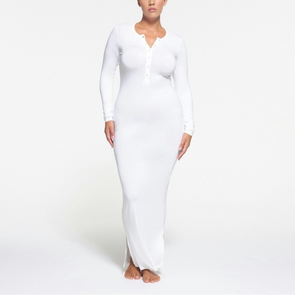 Skims Sleep Long Henley Dress in Snow White NWOT Soft HTF Rare